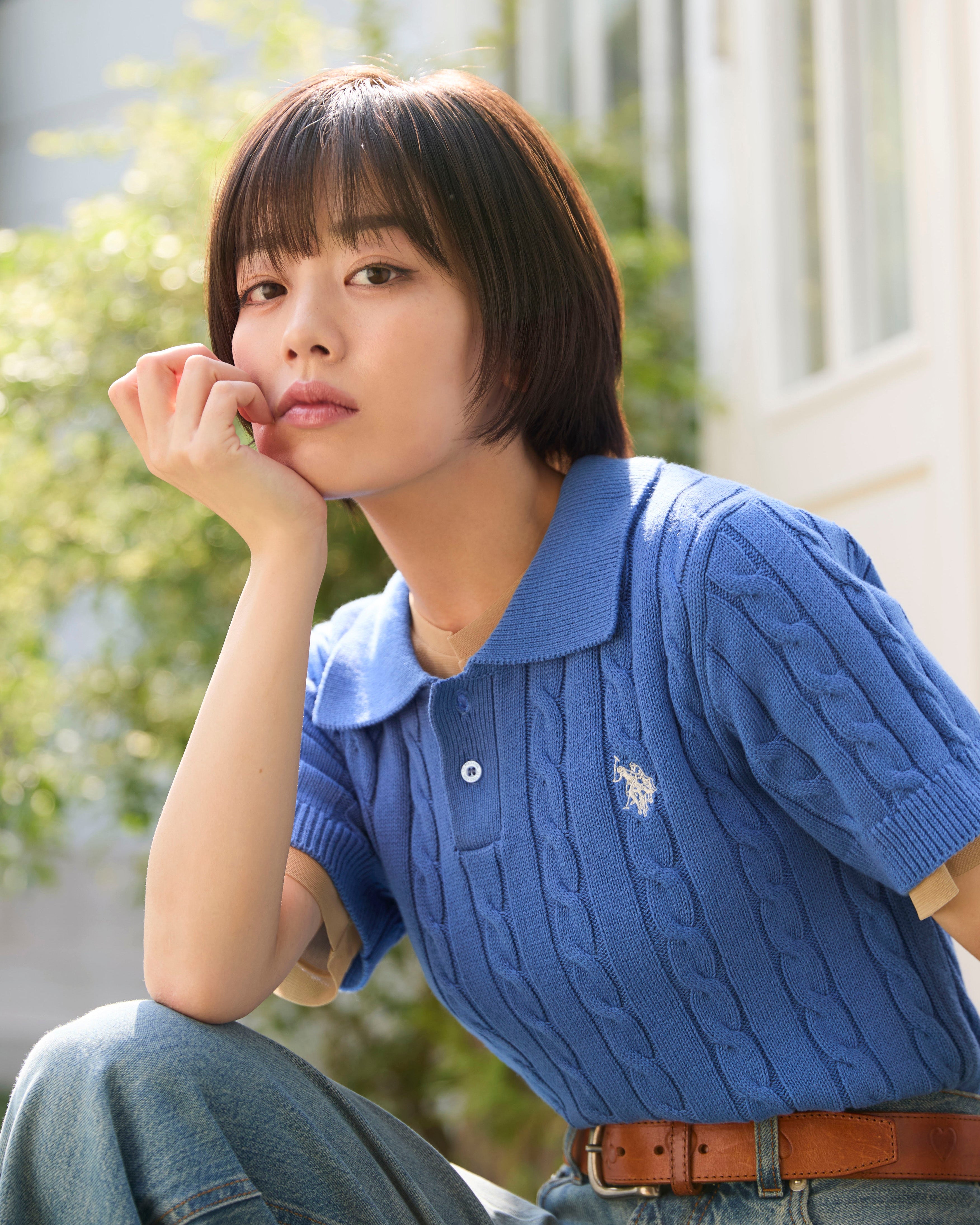【期間限定送料無料】 Cable ダブル ケーブル編みニットポロシャツ Shirt Polo Knit トップス
