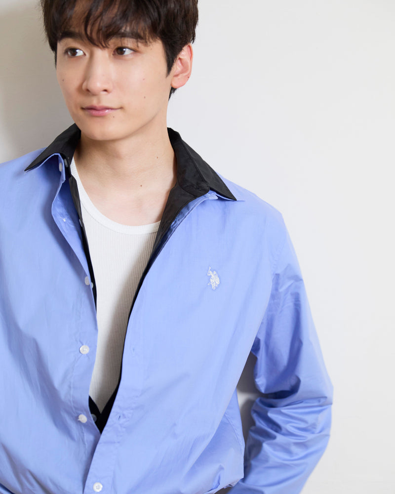 Regular collar broad shirt　レギュラーカラーブロード長袖シャツ　ダブルホースマン刺繍　PLM52709