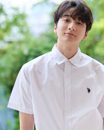 Regular collar broad shirt　レギュラーカラーブロード半袖シャツ　ダブルホースマン刺繍　PLM52710