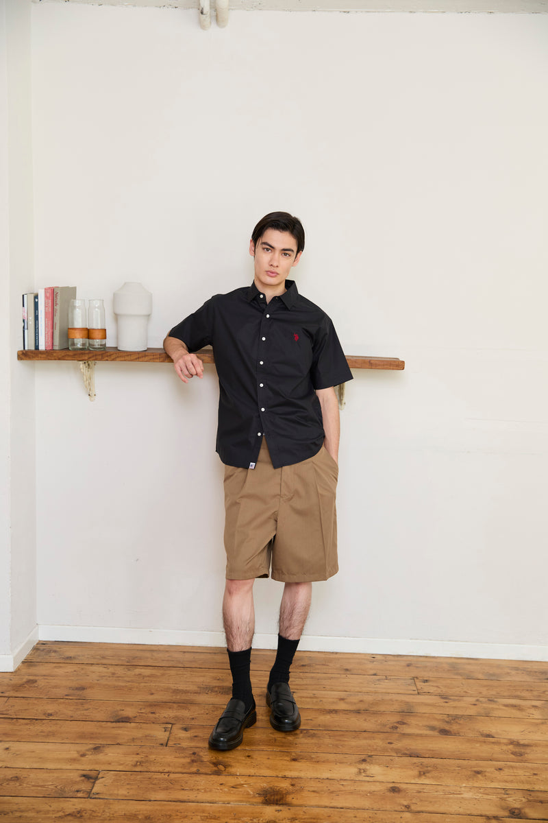 Regular collar broad shirt　レギュラーカラーブロード半袖シャツ　ダブルホースマン刺繍　PLM52710