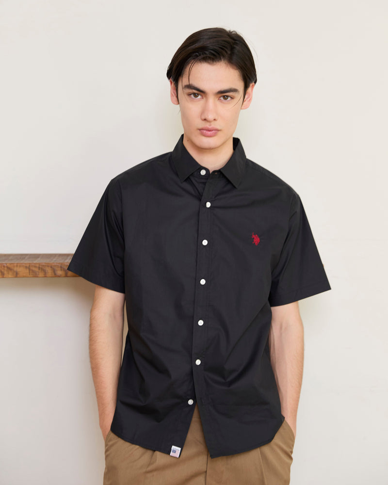 Regular collar broad shirt　レギュラーカラーブロード半袖シャツ　ダブルホースマン刺繍　PLM52710