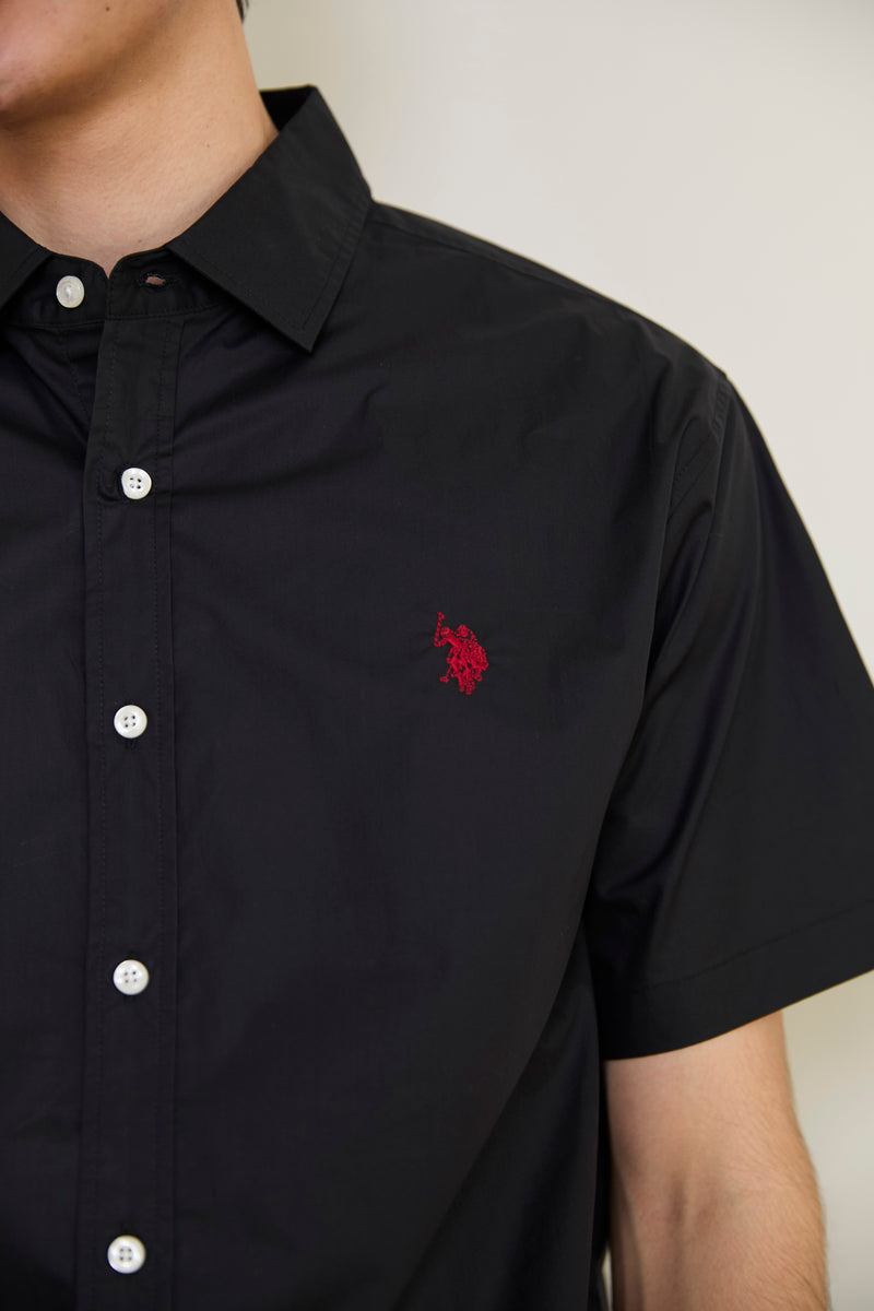 Regular collar broad shirt　レギュラーカラーブロード半袖シャツ　ダブルホースマン刺繍　PLM52710