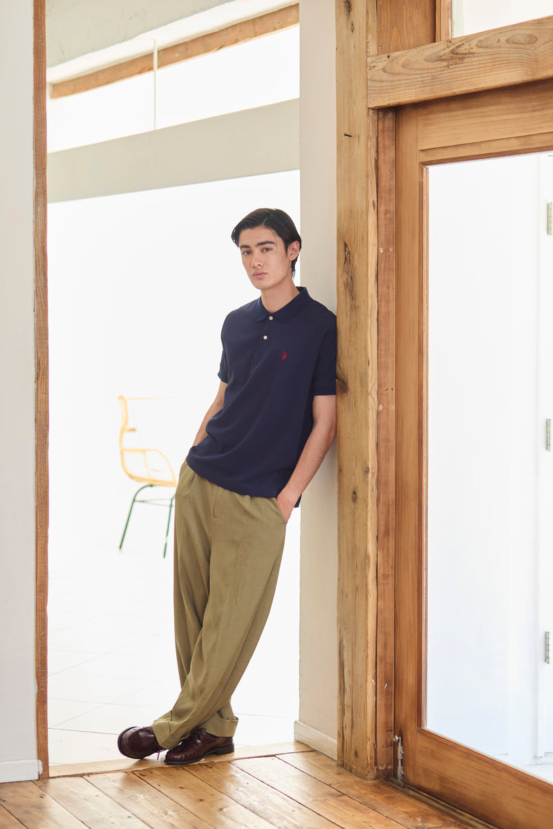 Polo Shirt　鹿の子ポロシャツ　ダブルホースマン刺繍　PLM52119