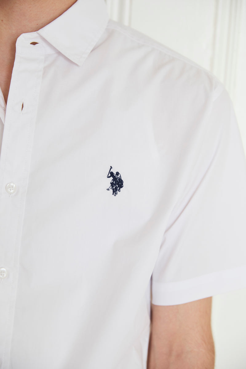 Regular collar broad shirt　レギュラーカラーブロード半袖シャツ　ダブルホースマン刺繍　PLM52710