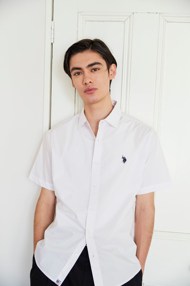 Regular collar broad shirt　レギュラーカラーブロード半袖シャツ　ダブルホースマン刺繍　PLM52710