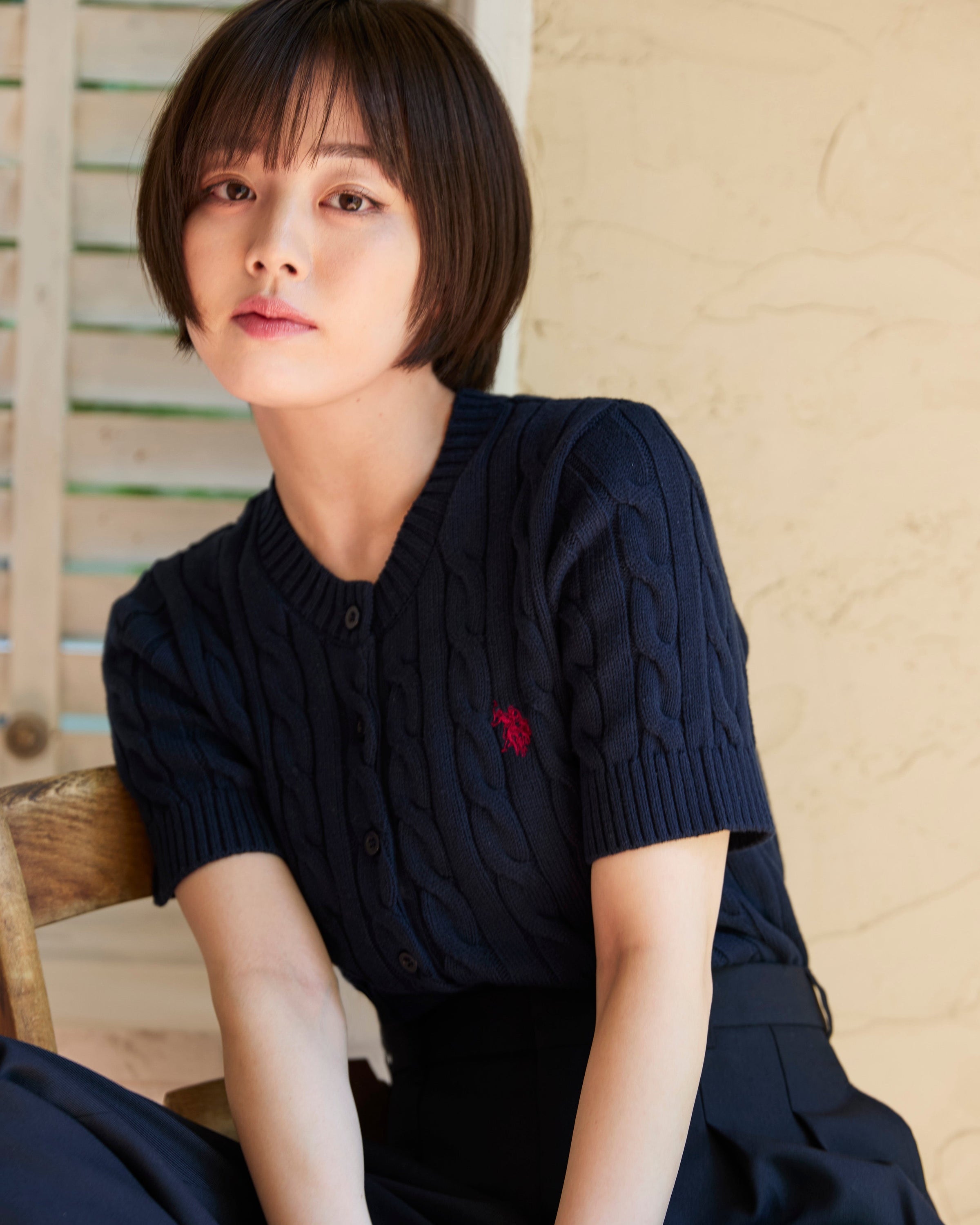 Cable Knit Cardigan ケーブル編みニット半袖カーディガン