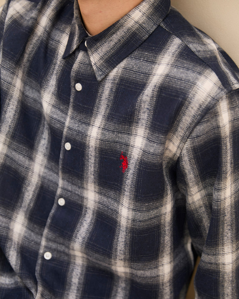 Regular collar check shirt　レギュラーカラーチェック長袖シャツ　ダブルホースマン刺繍　PLM53715