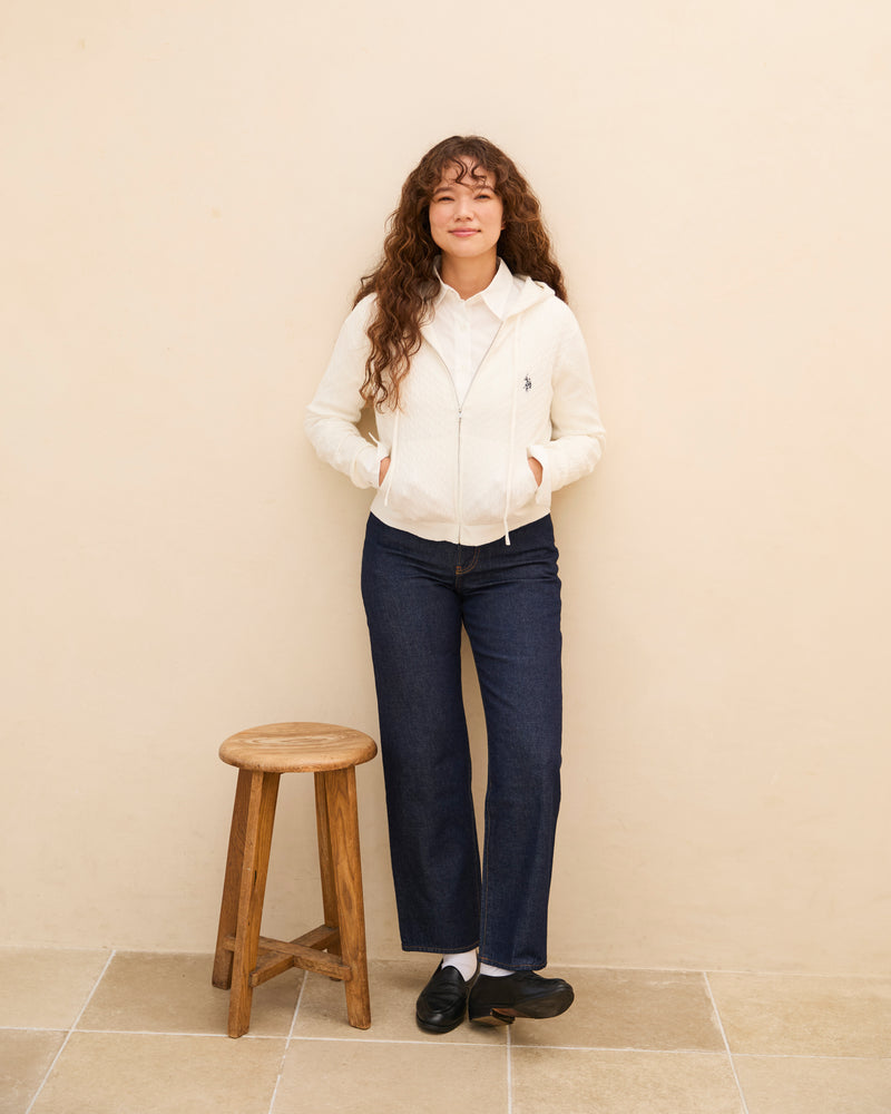 Cable zip-up hoodie　ケーブルジップアップパーカー　ダブルホースマン刺繍　PLL53469