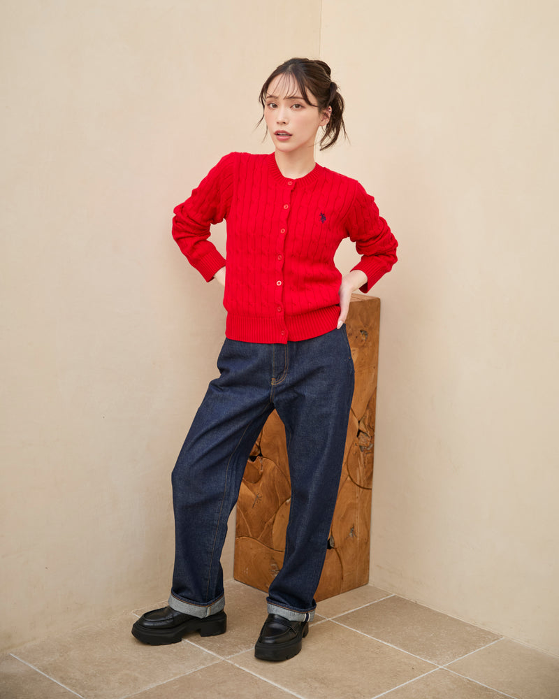 cable knit cardigan　ケーブルニットカーディガン　ダブルホースマン刺繍　PLL53468