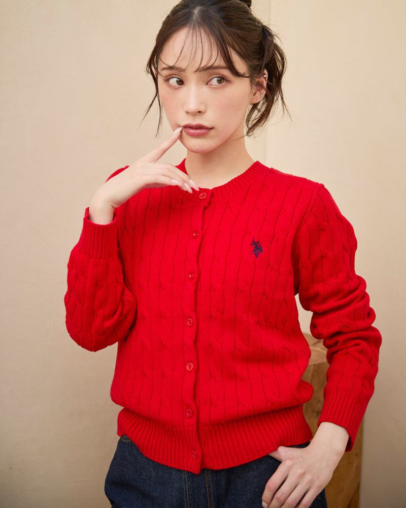 cable knit cardigan　ケーブルニットカーディガン　ダブルホースマン刺繍　PLL53468