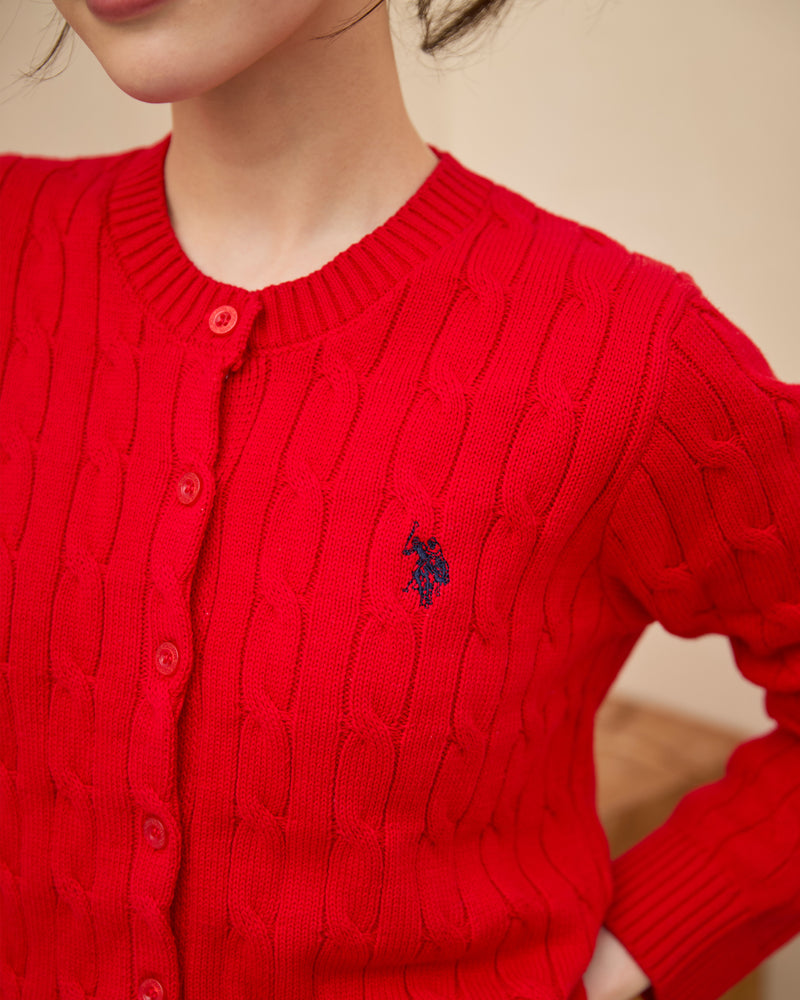 cable knit cardigan　ケーブルニットカーディガン　ダブルホースマン刺繍　PLL53468