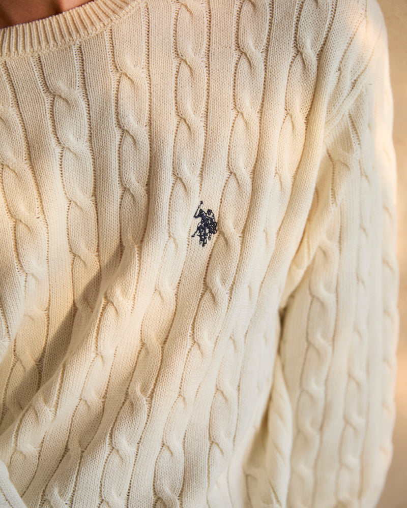 cable knit　ケーブルニット　ダブルホースマン刺繍　PLM53423