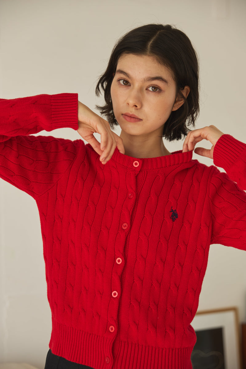 値下げ中！　美品！未使用　POLO レッド ケーブルニット カーディガン F 中古・古着通販】POLO RALPH LAUREN (ポロ・ラルフローレン) ケーブル