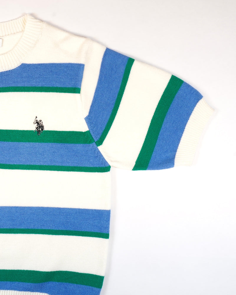 knit pullover　半袖ニットプルオーバー　ダブルホースマン刺繍　PLL51405