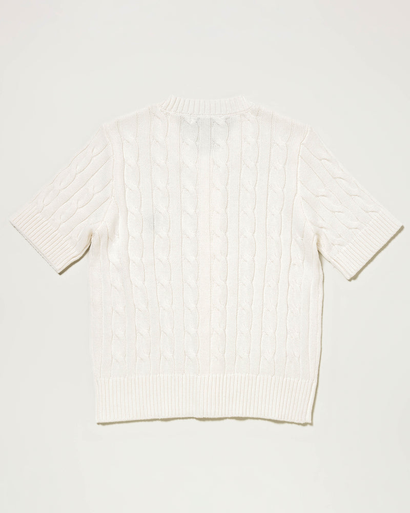 Cable Knit Cardigan　ケーブル編みニット半袖カーディガン　 ダブルホースマン刺繍　PLL52415