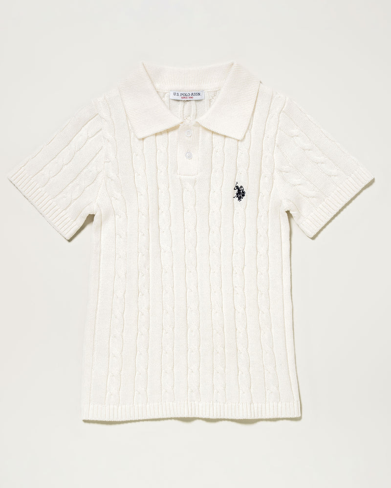 Cable Knit Polo Shirt　ケーブル編みニットポロシャツ　ダブルホースマン刺繍　PLL52416
