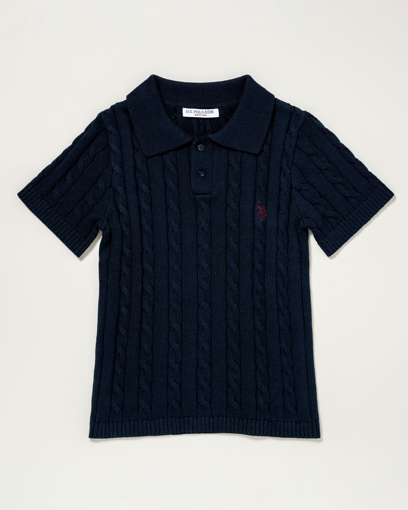 Cable Knit Polo Shirt　ケーブル編みニットポロシャツ　ダブルホースマン刺繍　PLL52416