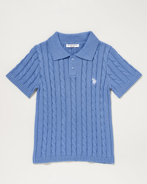 Cable Knit Polo Shirt　ケーブル編みニットポロシャツ　ダブルホースマン刺繍　PLL52416