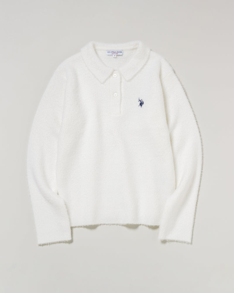 shaggy knit polo　シャギーニットポロ　ダブルホースマン刺繍　PLL53401