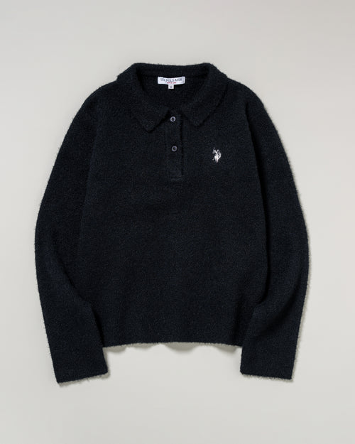 shaggy knit polo　シャギーニットポロ　ダブルホースマン刺繍　PLL53401