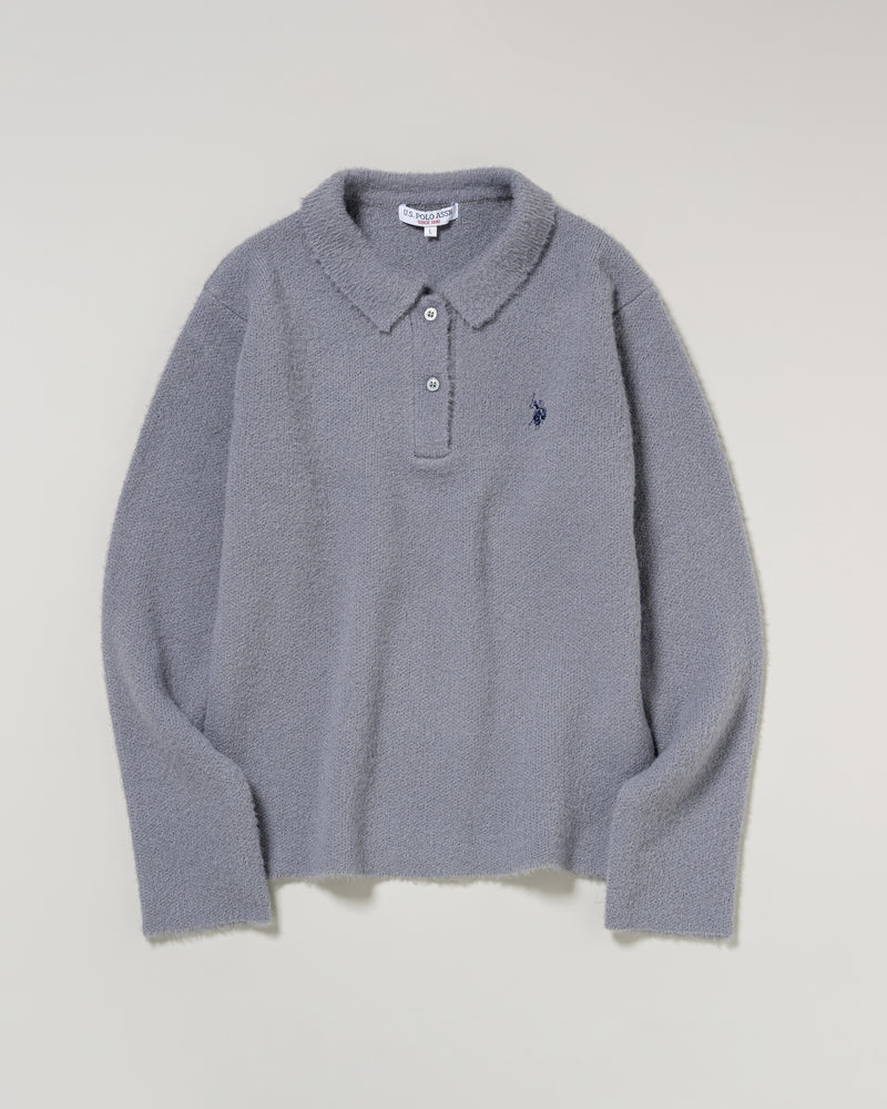 shaggy knit polo　シャギーニットポロ　ダブルホースマン刺繍　PLL53401