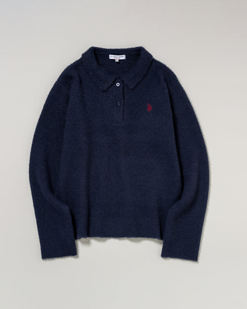 shaggy knit polo　シャギーニットポロ　ダブルホースマン刺繍　PLL53401