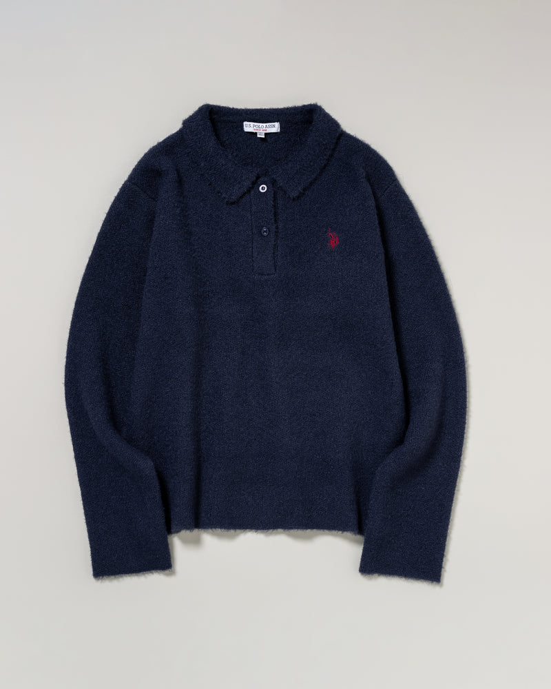 shaggy knit polo　シャギーニットポロ　ダブルホースマン刺繍　PLL53401