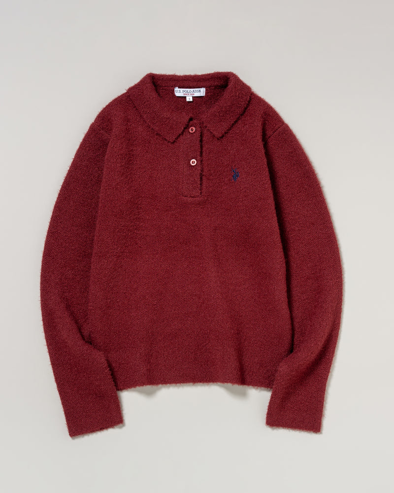 shaggy knit polo　シャギーニットポロ　ダブルホースマン刺繍　PLL53401