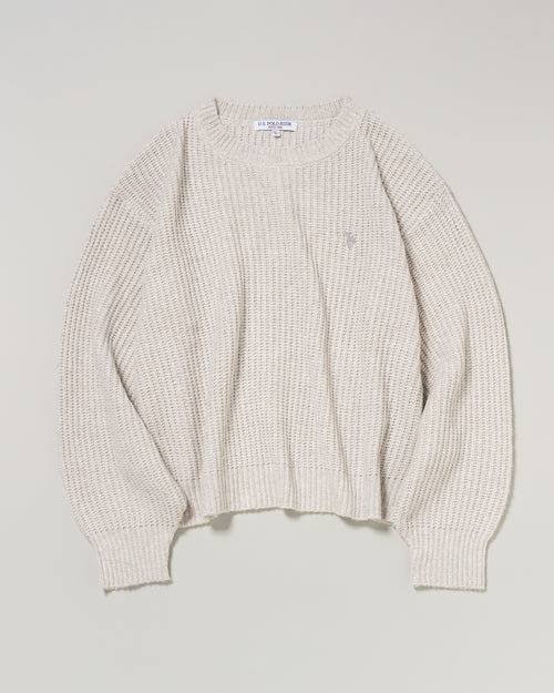 lame knit pullover　ラメクルーニット　ダブルホースマン刺繍　PLL53403