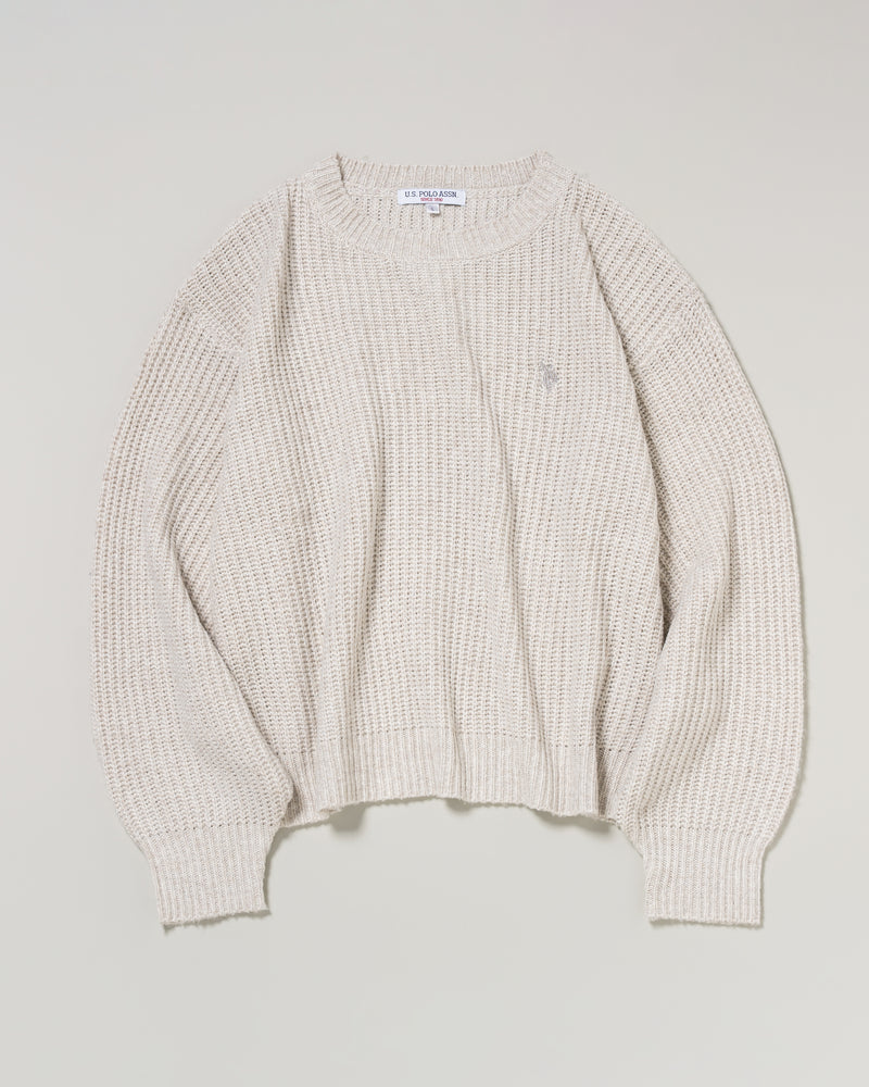 lame knit pullover　ラメクルーニット　ダブルホースマン刺繍　PLL53403