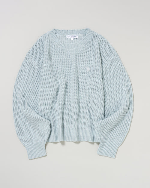lame knit pullover　ラメクルーニット　ダブルホースマン刺繍　PLL53403