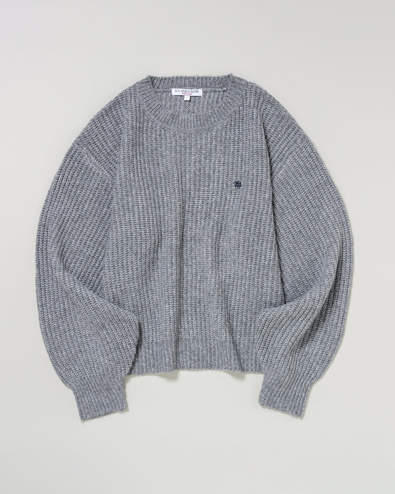 lame knit pullover　ラメクルーニット　ダブルホースマン刺繍　PLL53403