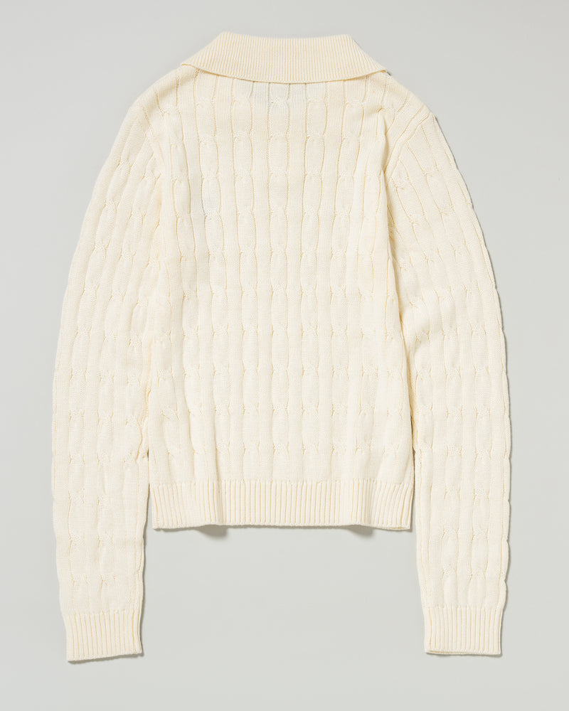 cable polo knit　ケーブルポロニット　ダブルホースマン刺繍　PLL53470