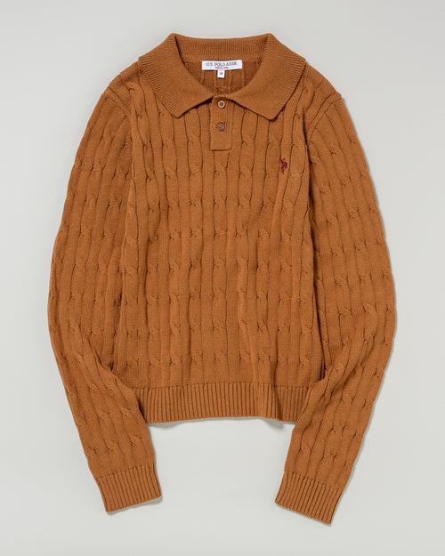 cable polo knit　ケーブルポロニット　ダブルホースマン刺繍　PLL53470