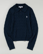 cable polo knit　ケーブルポロニット　ダブルホースマン刺繍　PLL53470