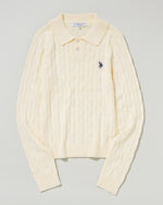 cable polo knit　ケーブルポロニット　ダブルホースマン刺繍　PLL53470