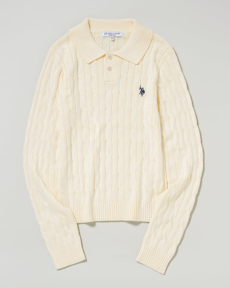 cable polo knit　ケーブルポロニット　ダブルホースマン刺繍　PLL53470