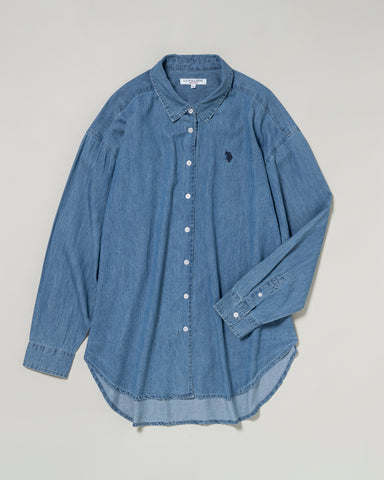 Regular color denim shirt デニムシャツ ダブルホースマン刺繍