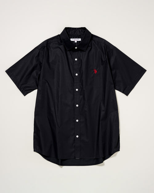 【予約商品】Regular collar broad shirt　レギュラーカラーブロード半袖シャツ　ダブルホースマン刺繍　PLM52710