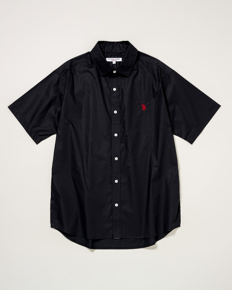 【予約商品】Regular collar broad shirt　レギュラーカラーブロード半袖シャツ　ダブルホースマン刺繍　PLM52710