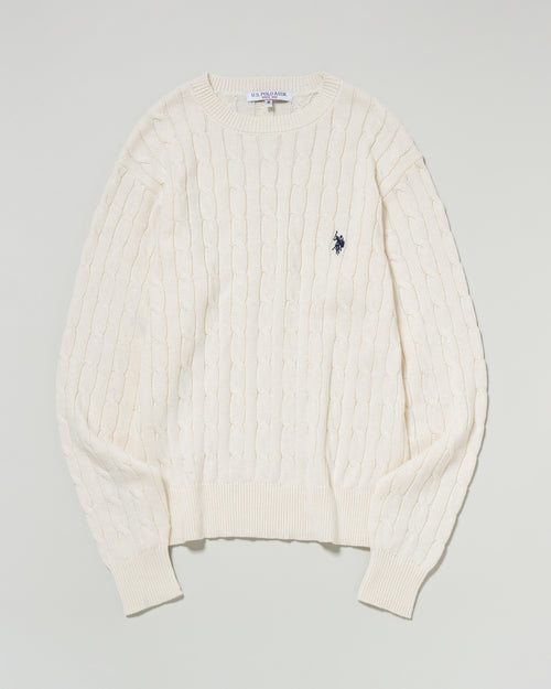 cable knit　ケーブルニット　ダブルホースマン刺繍　PLM53423