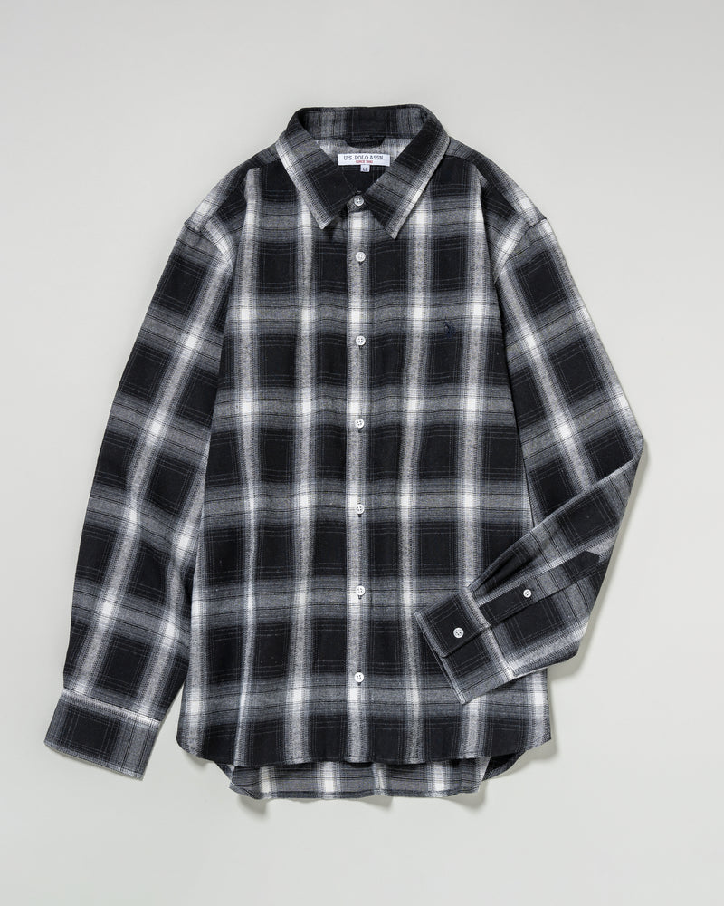 Regular collar check shirt　レギュラーカラーチェック長袖シャツ　ダブルホースマン刺繍　PLM53715