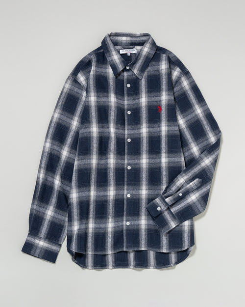 Regular collar check shirt　レギュラーカラーチェック長袖シャツ　ダブルホースマン刺繍　PLM53715
