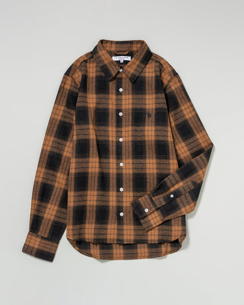 Regular collar check shirt　レギュラーカラーチェック長袖シャツ　ダブルホースマン刺繍　PLM53715