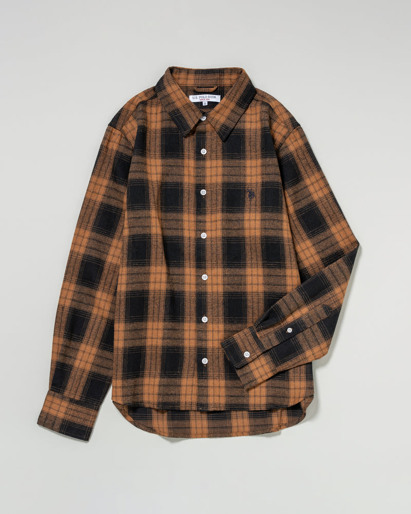 Regular collar check shirt　レギュラーカラーチェック長袖シャツ　ダブルホースマン刺繍　PLM53715