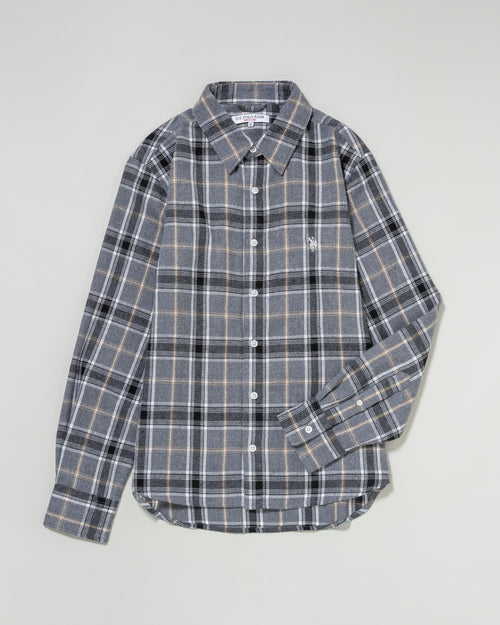 Regular collar check shirt　レギュラーカラーチェック長袖シャツ　ダブルホースマン刺繍　PLM53715