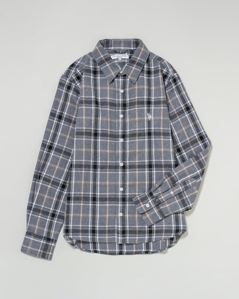 Regular collar check shirt　レギュラーカラーチェック長袖シャツ　ダブルホースマン刺繍　PLM53715