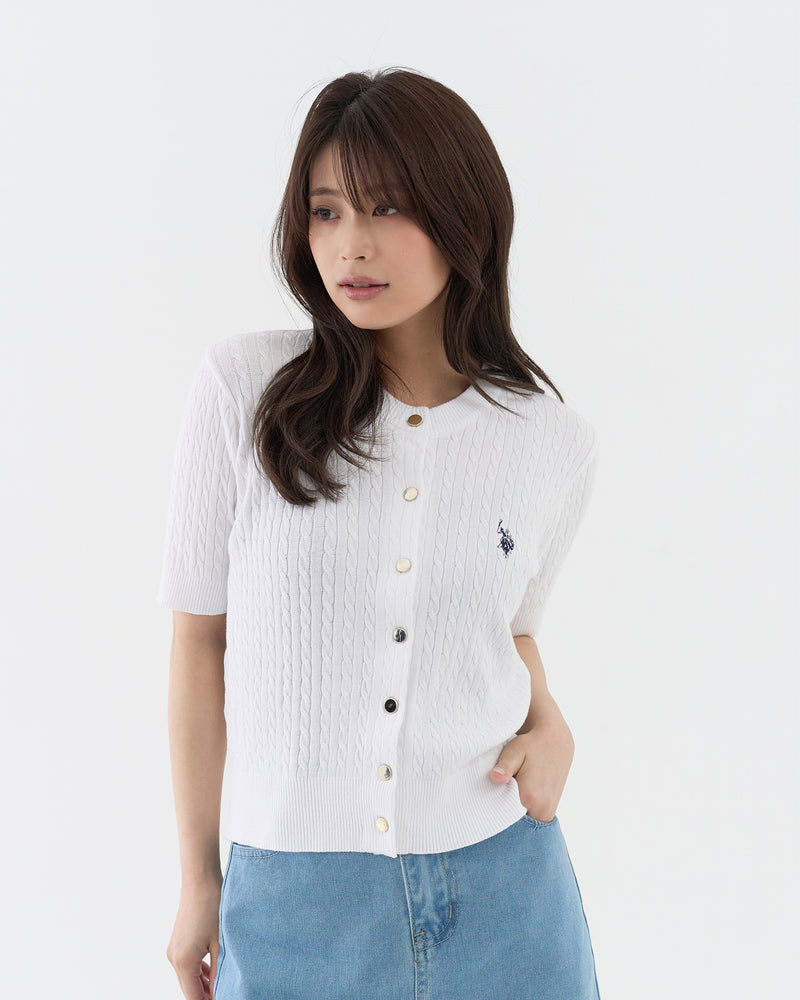 Cable knit short-sleeve cardigan 半袖ケーブルカーディガン ダブル