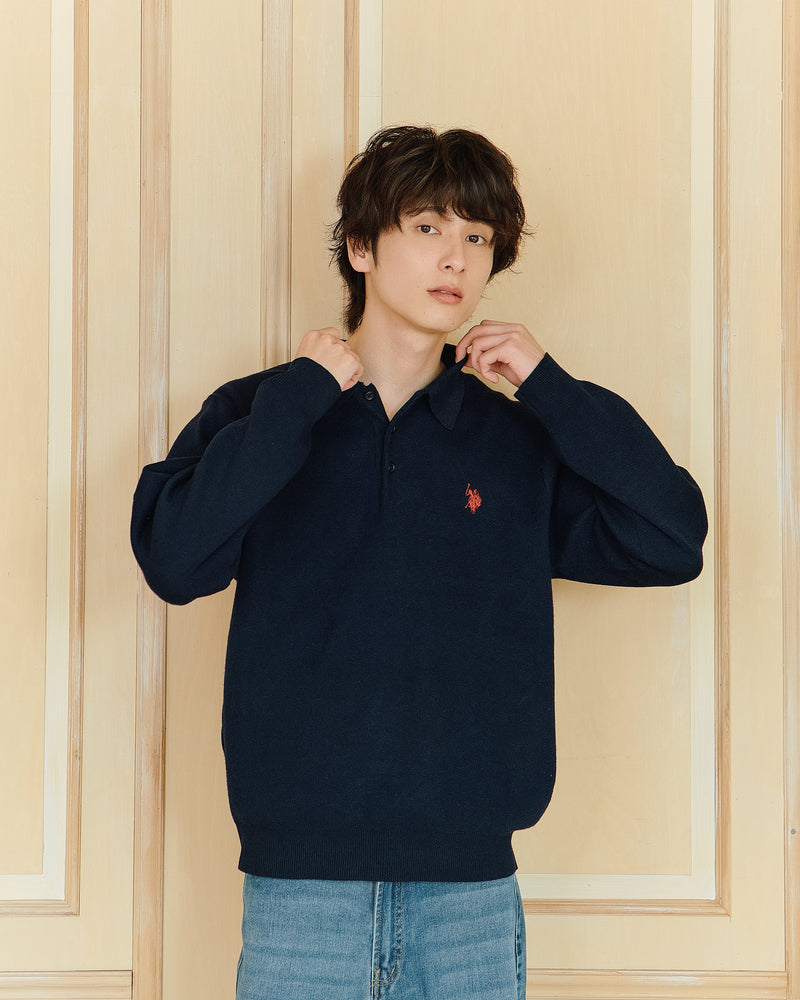 Knit Polo Shirt ニットポロシャツ ダブルホースマン刺繍 PLM63401