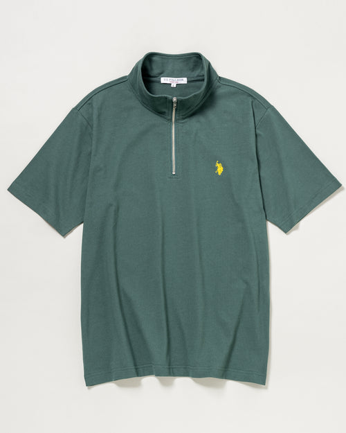【予約販売】Half Zip T-shirt　ハーフジップ半袖Tシャツ　 ダブルホースマン刺繍　PLM42115